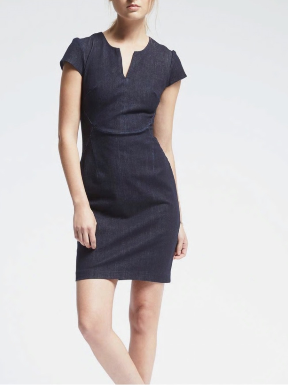 Banana Republic Navy Denim Notch-Neck Mini Dress